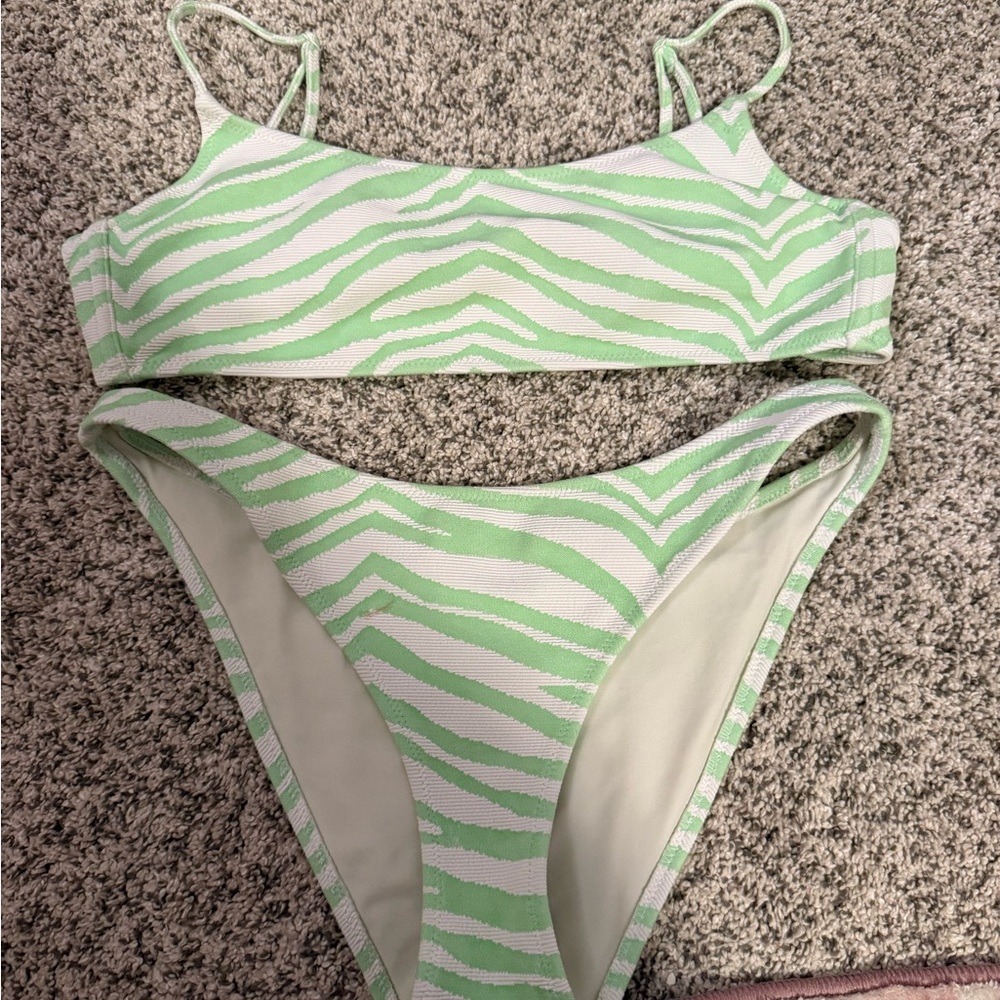 Triangl Swimwear Mint and White Zebra Bikini